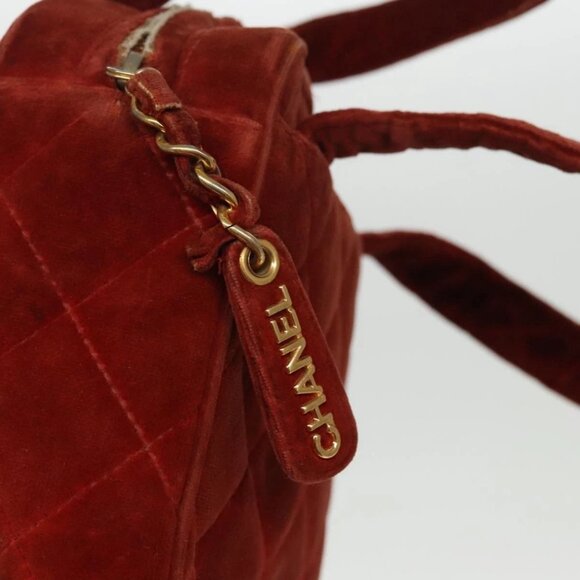 CHANEL Matelasse Hand Bag Velor Orange Gold CC Auth - Picture 9 of 15